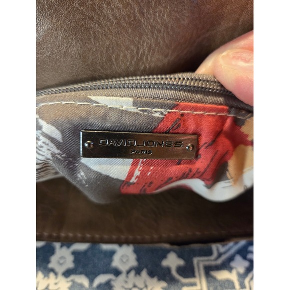 David Jones Paris Taupe Faux Leather Snakeskin Accent Hobo Shoulder Bag - Picture 8 of 13